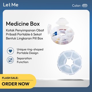 Let Me Medicine Box - Kotak Penyimpanan Obat Vitamin Portable 6 Sekat Bentuk Lingkaran LM-2168