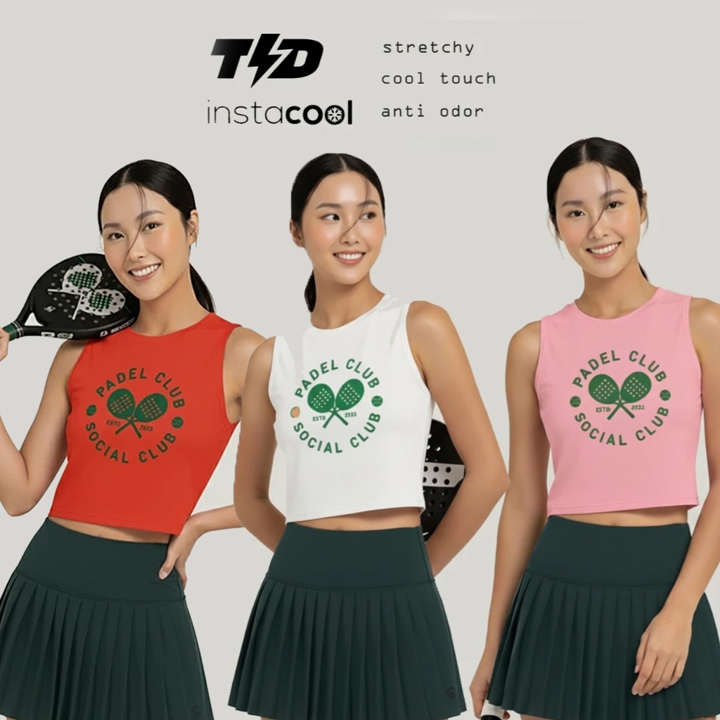 TDACTIVE น่ารัก Padel เสื้อยืด Tank Top UAT "padel club" instacool สีขาว LSE44 PINK LSE45 BEIGE LSE6