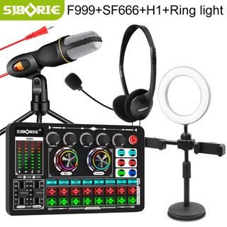 Siborie F999+SF666+H1/H2+Lampu Paket Komplit Live streaming of all kit eqipment Sound Card Microphone Headphone lampu set siap cod