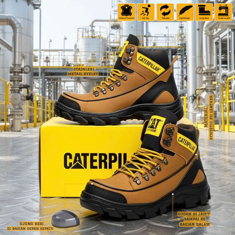รองเท้าเซฟตี้ผู้ชายรองเท้าบูทเหล็ก - รองเท้านิรภัย Caterpillar สูง - รองเท้าบูทผจญภัยติดตามการทํางาน