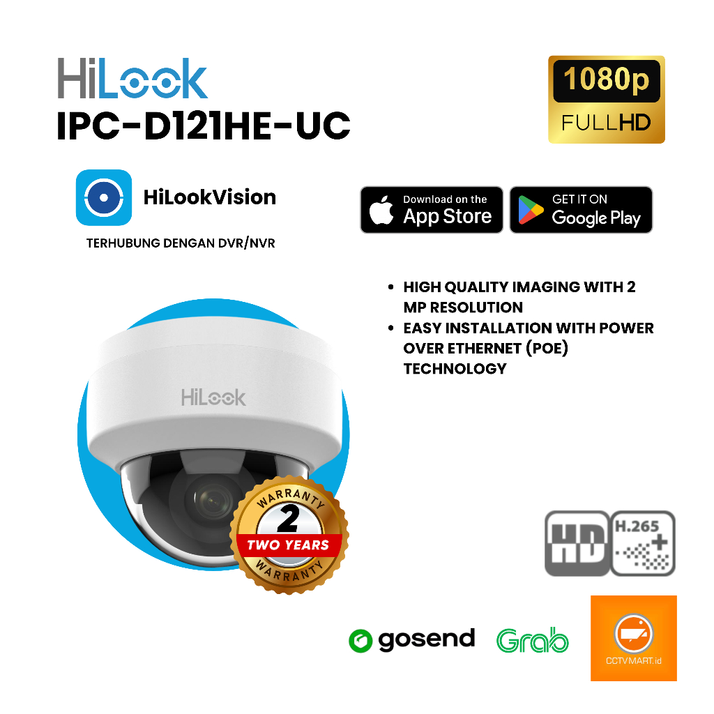 กล้องวงจรปิดภายในอาคาร IPC-D121HE-UC - HILOOK โดย Hikvision IP 2MP IR FIXED DOME CAMERA