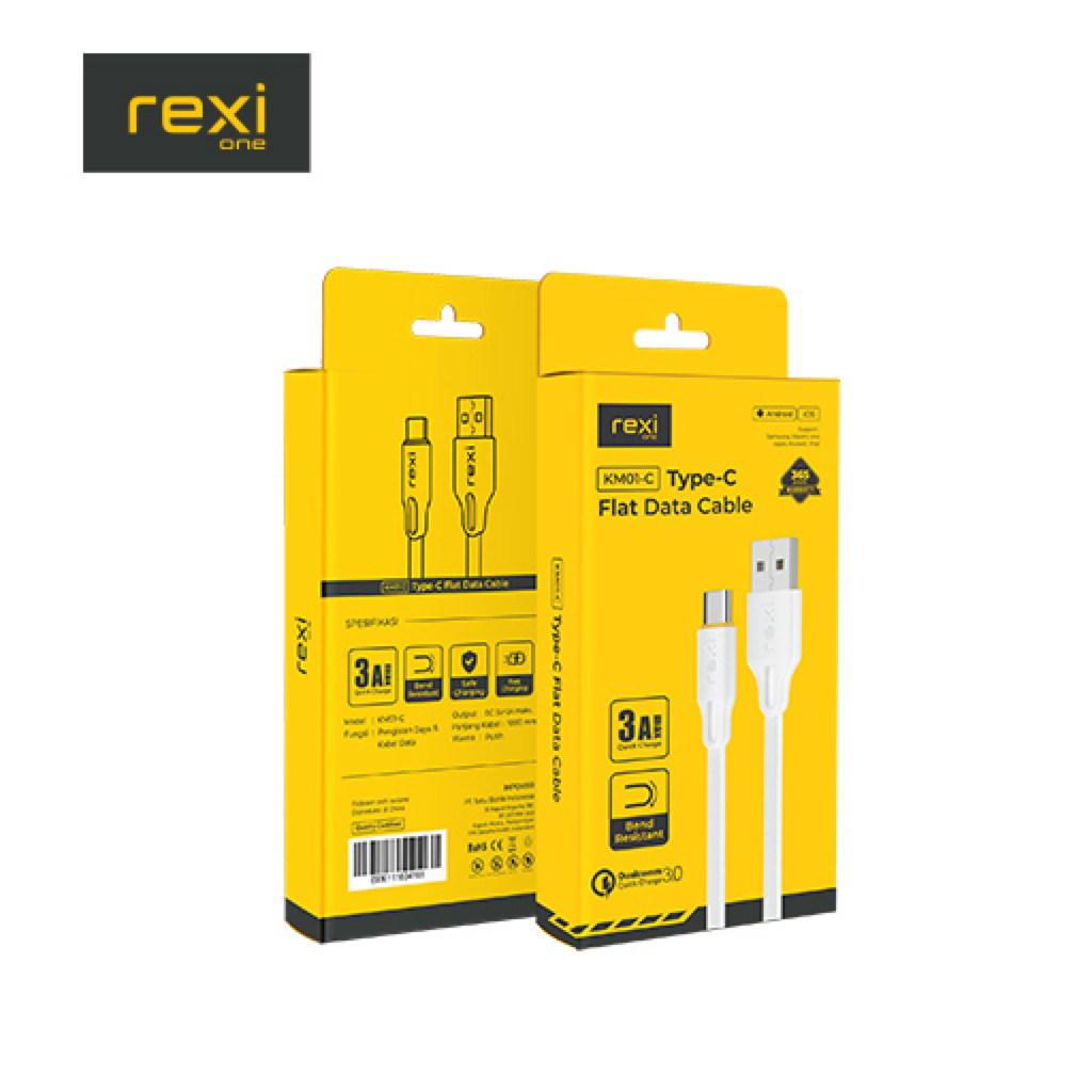 Rexi KM01-C สายเคเบิลข้อมูลแบบแบน Type-C 3A ชาร์จเร็ว KM01c