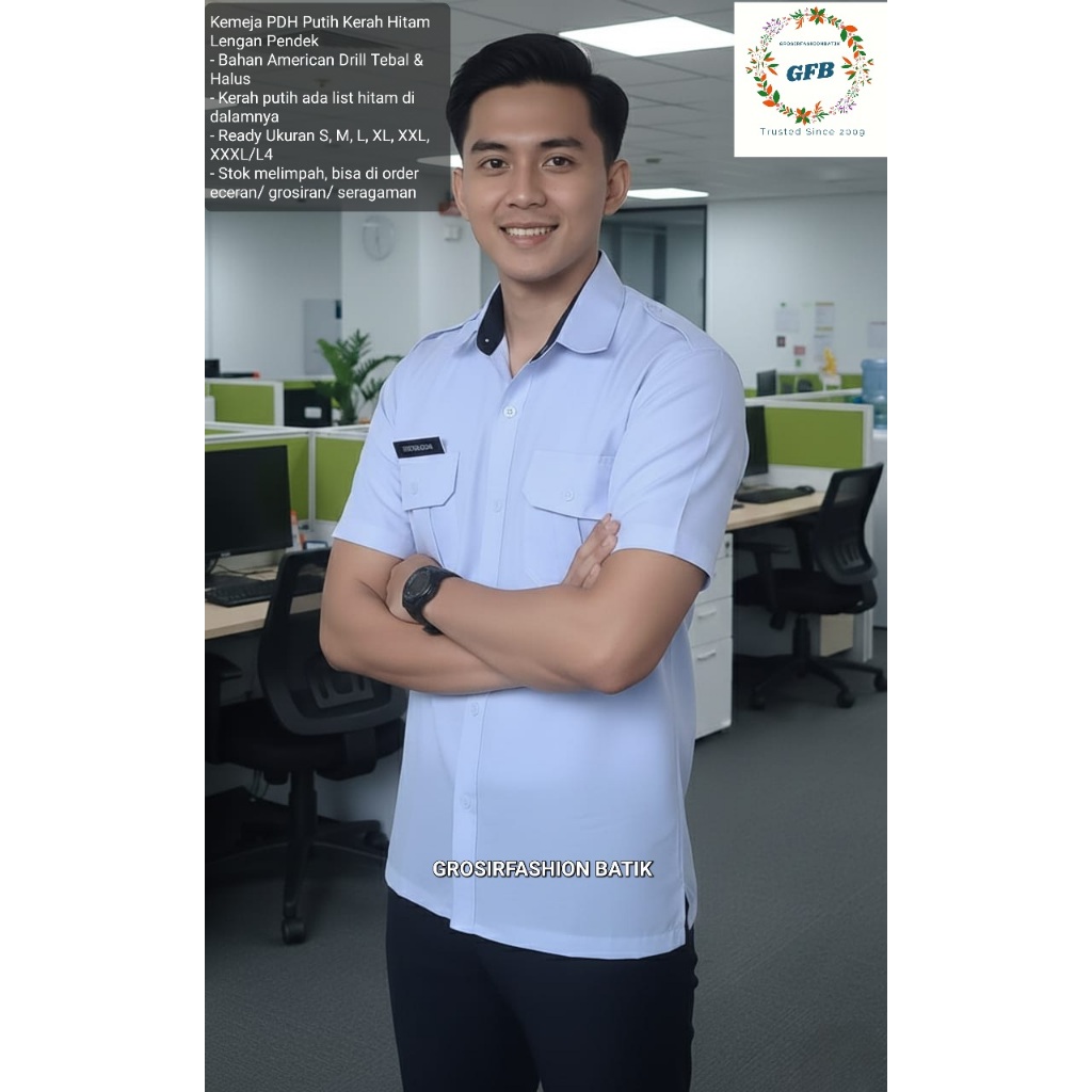 KEMEJA PNS Uniform Mens PDH Shirt คอปกสีขาวสีดํา วัสดุเจาะพรีเมี่ยมสวมใส่สบายทุกวัน ชุด PDH สีขาว คอ