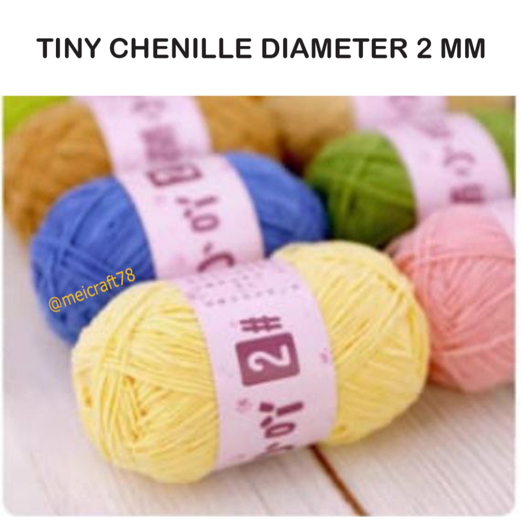 TINY CHENILLE YARN / SMALL CHENILLE KNITTING YARN DIAMETER 2 MM / MENG XIAO YA 2 HAO YARN