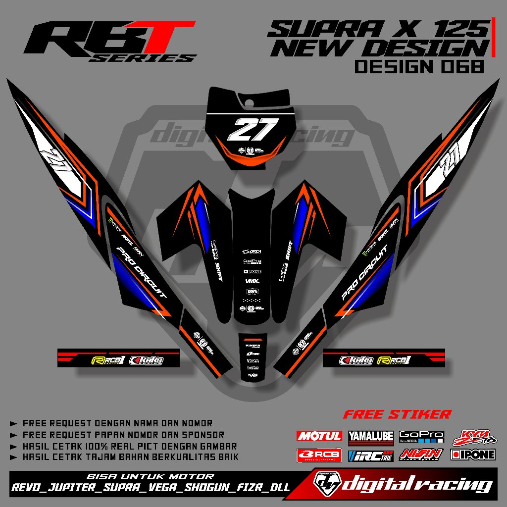 RBT แถบดัดแปลงสําหรับ SUPRA X 125 สติ๊กเกอร์ DECAL ใหม่ล่าสุด รหัส C068