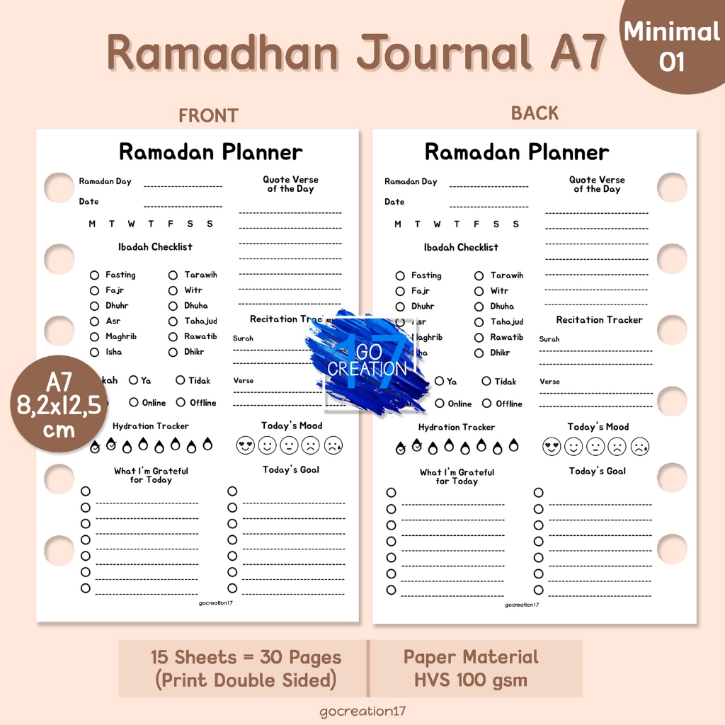 Planner Book Refill Paper Binder Ramadanal Ramadan Planner Simple Minimalist A7