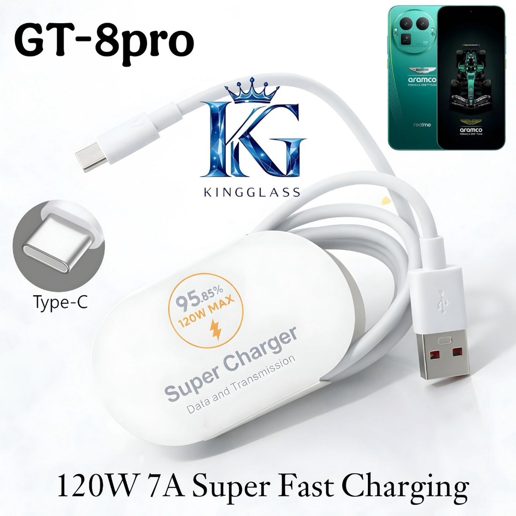 Kingglass 120W Realme GT 8 Pro Type C Fast Charging 7A Data Charger Cable [SR]