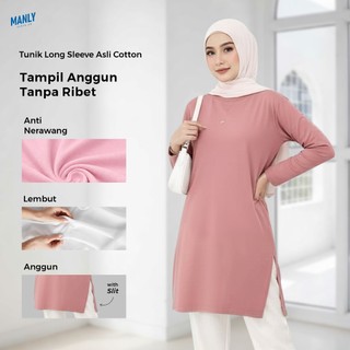 Kaos Tunik Long Sleeve with High Slit Hijab Friendly Anti Nerawang