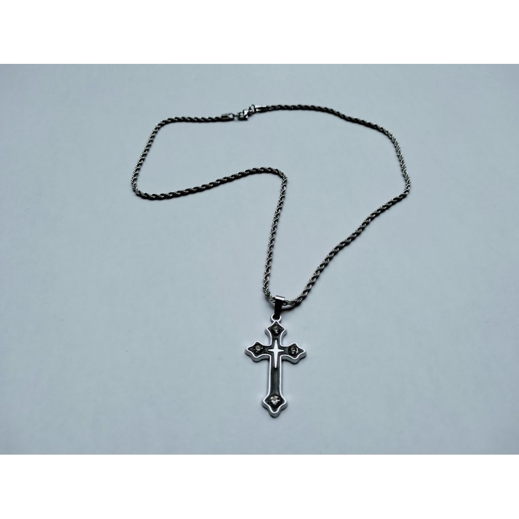 K65 ANTI-RUST TITANIUM CHAIN CROSS NECKLACE CATHOLIC CHRISTIAN