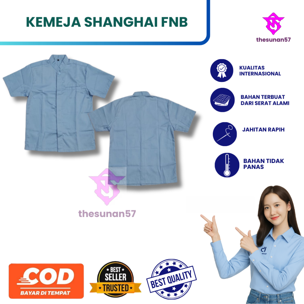 KEMEJA F&B Uniform Shanghai Blue Shirt | เสื้อผ้าพนักงานเสิร์ฟ ปรัชญา | ชุดทํางานร้านอาหาร