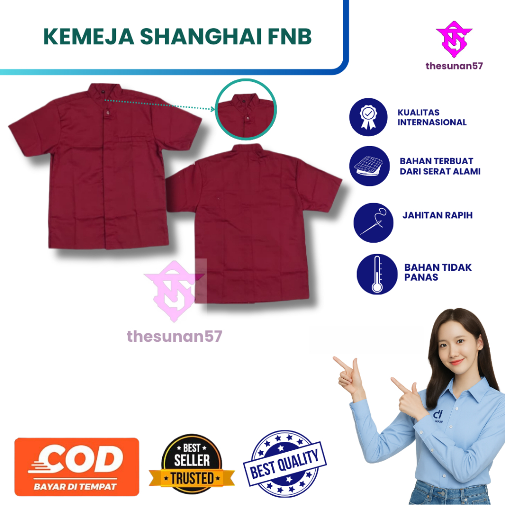 KEMEJA F&B Uniform ShanghaI เสื้อ Maroon | เสื้อผ้าพนักงานเสิร์ฟ ปรัชญา | ชุดทํางานร้านอาหาร