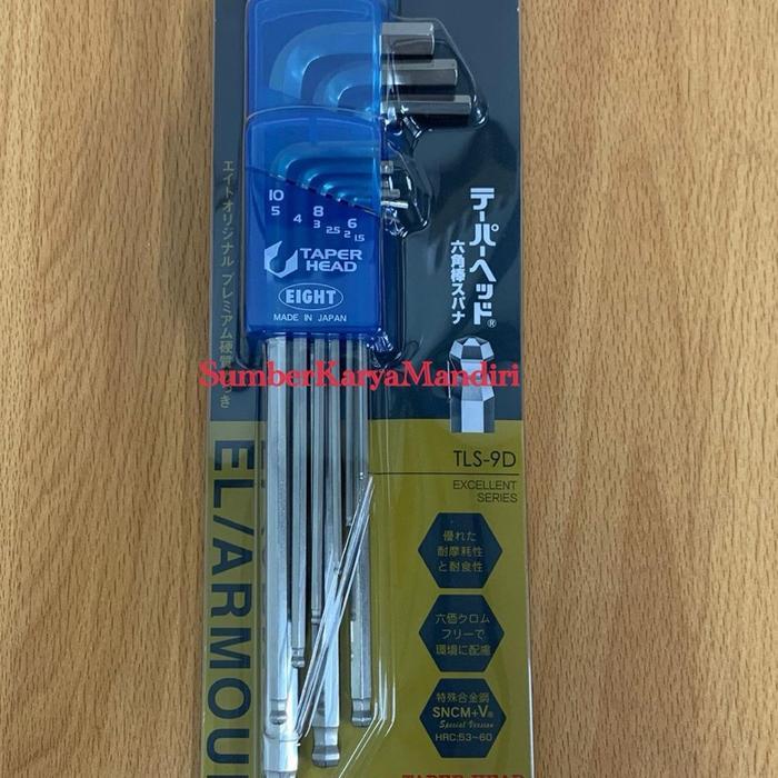 L ชุดกุญแจ Hex ประแจยาวแปดญี่ปุ่น TLS-9D 1.5 มม.-10 มม. (9 ชิ้น) หัวเรียว