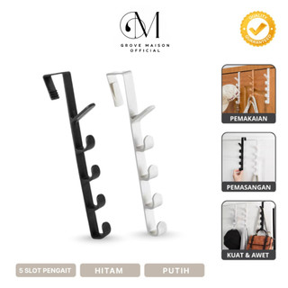 GROVE MAISON Gantungan Baju Tas Kunci Dasi Pintu Belakang Door Hanger 5 Kait Ukuran Pas Universal