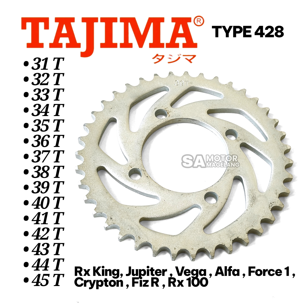 Tajima เกียร์ด้านหลังประเภท 428 Yamaha RX King Jupiter Vega Force 1 Crypton RX 100 ขนาด 31T 32T 33T 