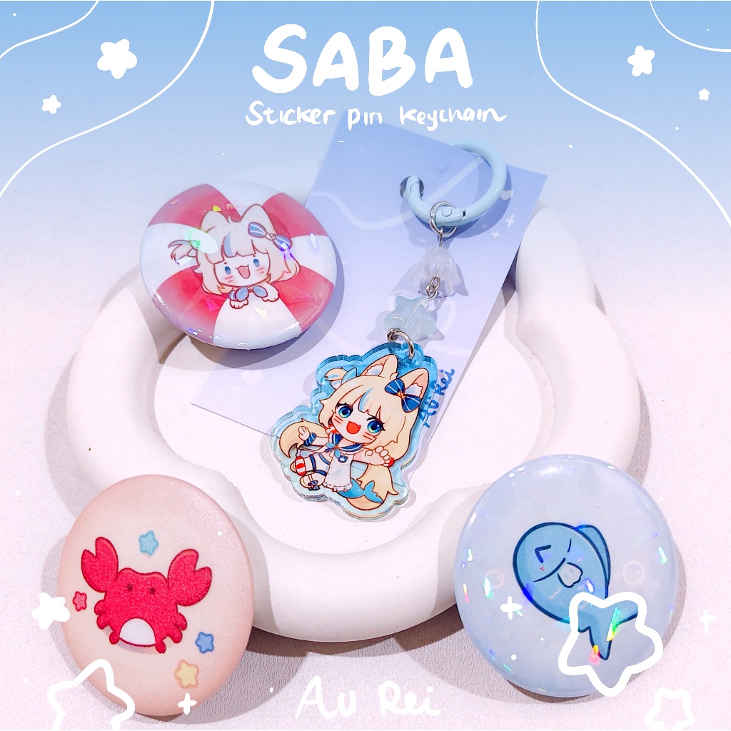 ใหม่ Sameko saba fan merch vtuber พวงกุญแจพิน | สติ๊กเกอร์ไวนิล Holo pin deco by au rei