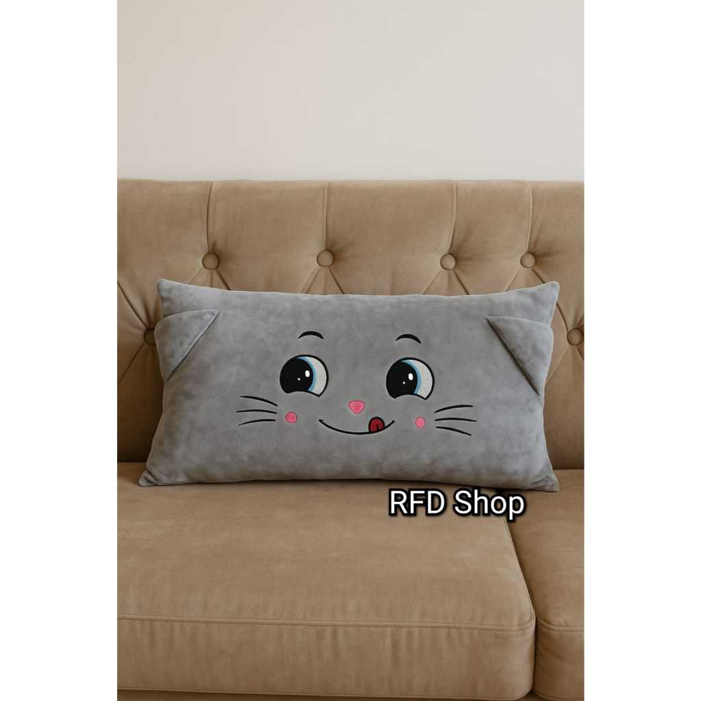 HAPPY CAT SMILING LOVE PILLOW GREY CAT sni