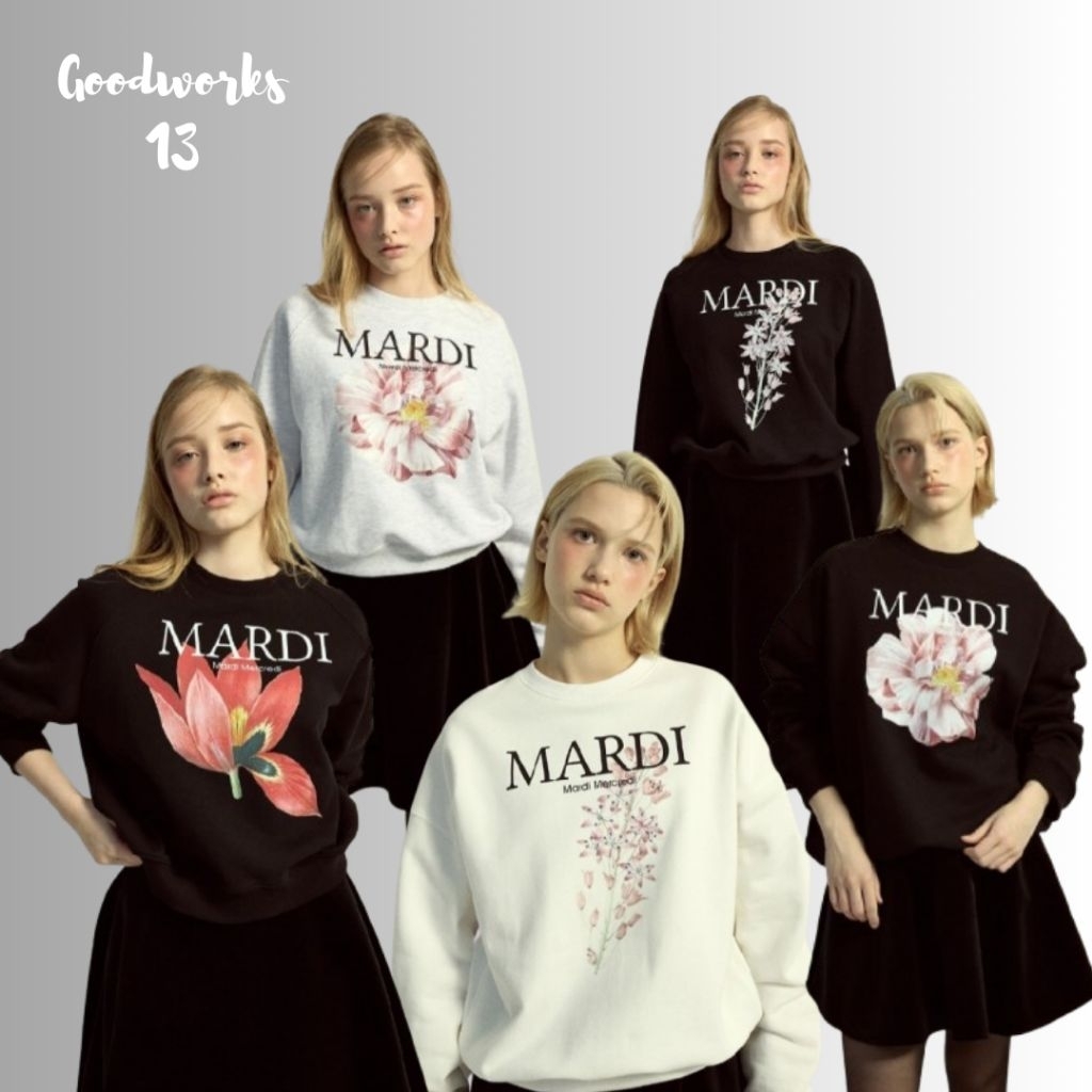 Crewneck เสื้อกันหนาวผู้หญิง Mardi Mercredi เสื้อกันหนาว Raglan Lilies เสื้อกันหนาวสไตล์เกาหลี