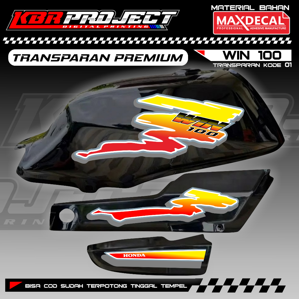 Honda Win 100 Transparent Premium Maxdecal Win100 Sticker Striping Already Cut Precision 01