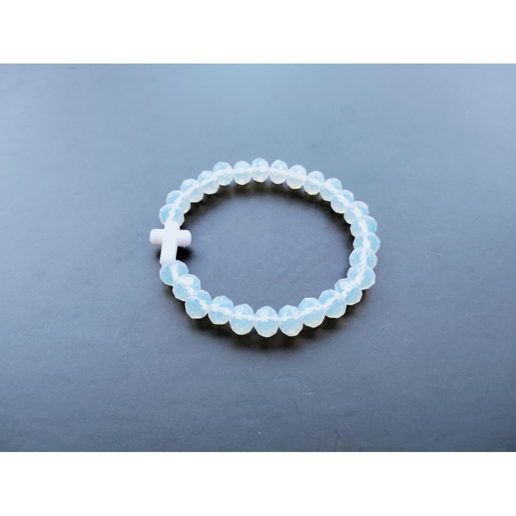 G1156 หรูหรา CZECH CRYSTAL HEAVY PEARL CROSS BRACELET CATHOLIC CHRISTIAN BRACELET