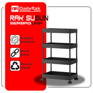 (DR)Rak Troli 4 Susun/Rak Dapur/ Rak Serbaguna Rak Model Persegi Plastik Kokoh Kuat