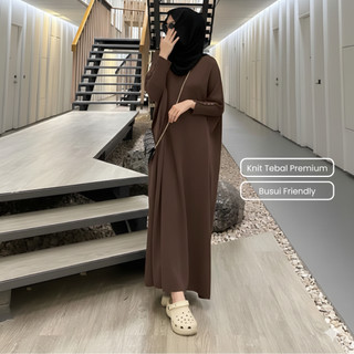 Fashfella - Abaya Gamis Batwing Knit Dress Busui Haji Umroh Lebaran Daily
