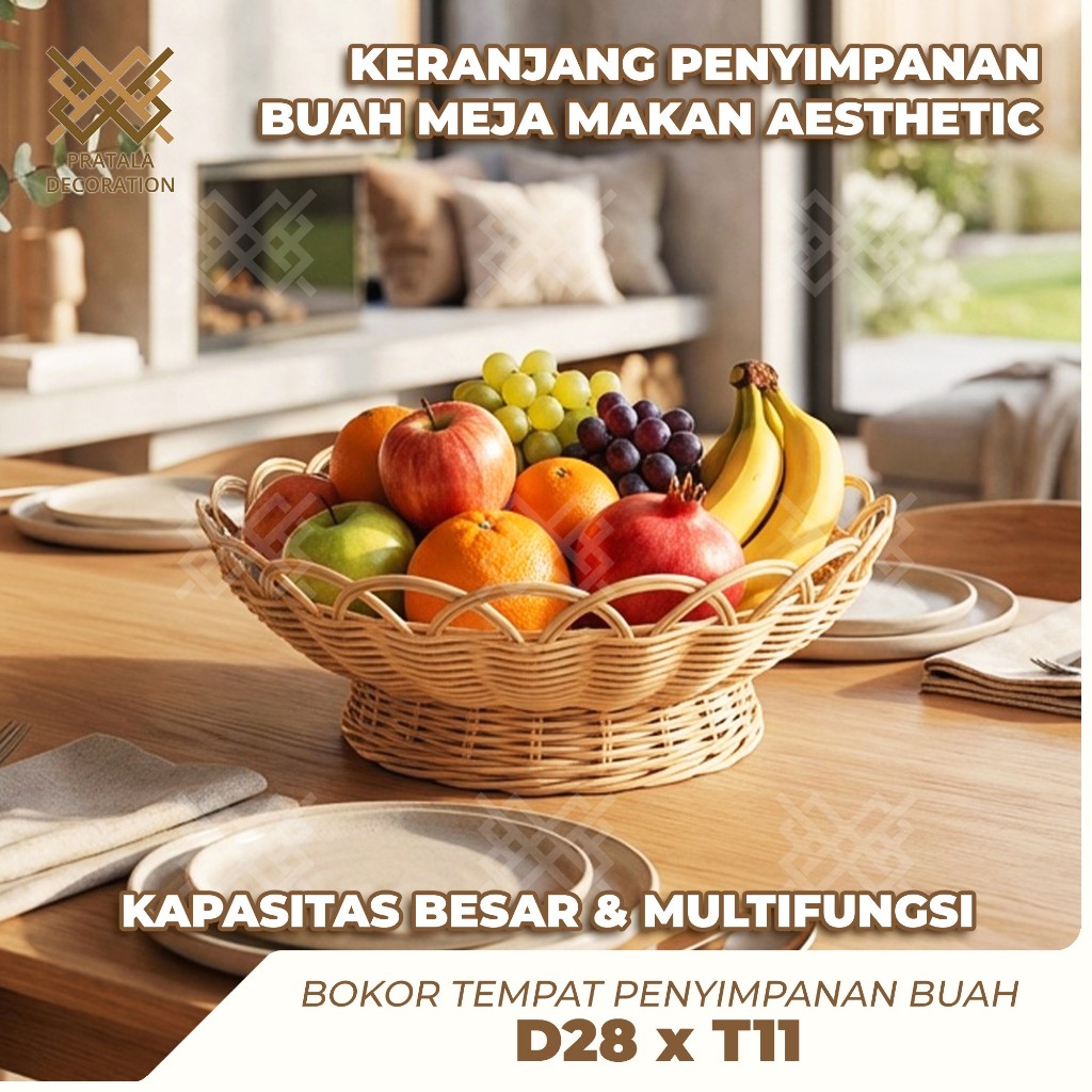 PRATALA ผลไม้ RATTAN ตะกร้าผลไม้แสดง PLACE KITCHEN TABLE AESTHETIC MULTIFUNCTIONAL D28 X T11