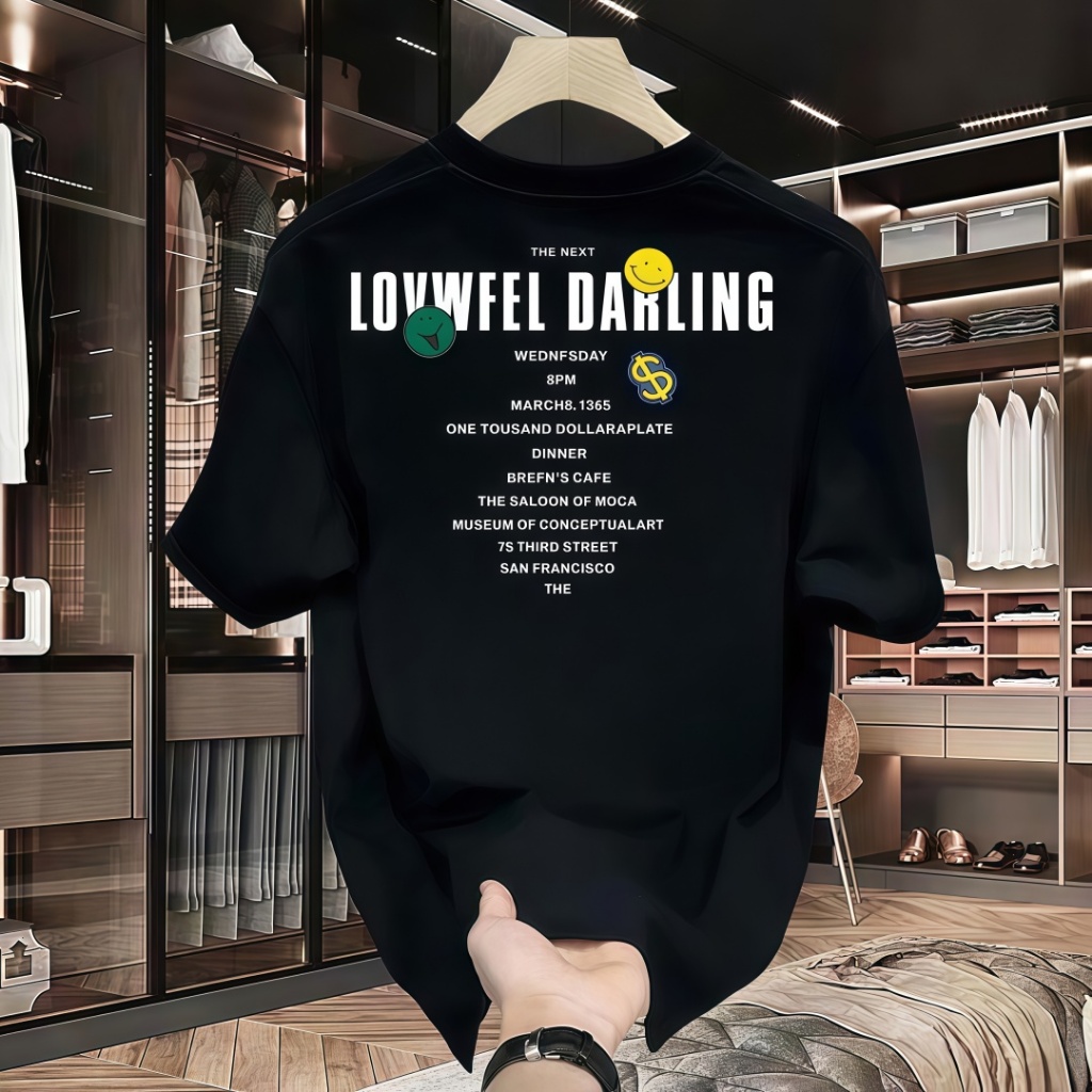 KATUN เสื้อยืดแฟชั่น Unisex เท่ๆ มี Retro Text & Emoji "Smiley" Motif วัสดุผ้าฝ้ายพรีเมี่ยมทนทาน