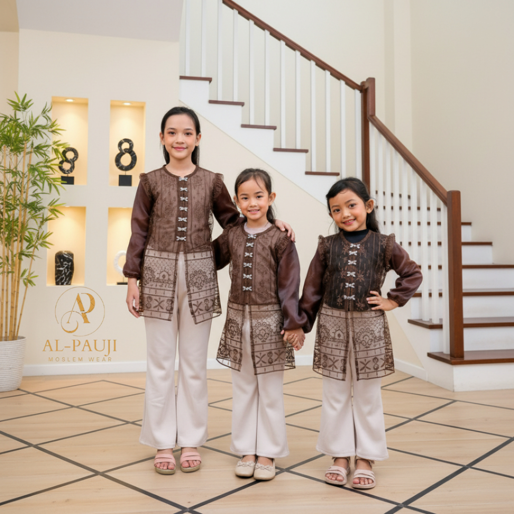 Al-pauji คําเชิญด้านนอกและ Eid Khansa Tunic Brukat คู่แม่และเด็กอายุ 1-13 ปี