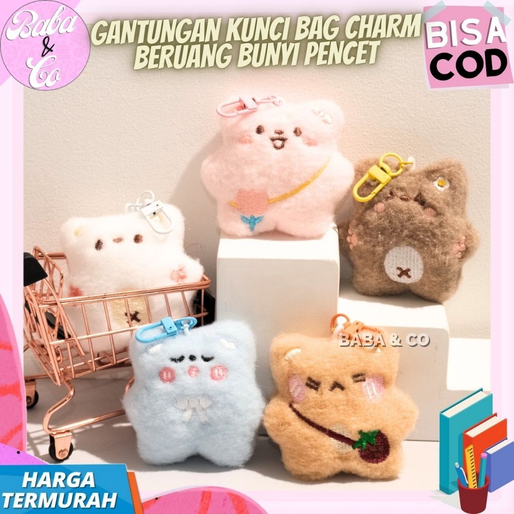 GANTUNGAN BEAR BAG CHARM KEYCHAIN WITH PRESSING SOUND BEAR FUR BAG CHARM KEYCHAIN SOFT PLUFFY BAG HA