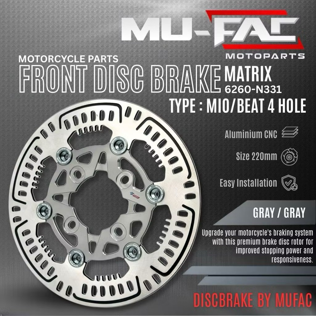 ดิสก์เบรกหน้า MUFAC MATRIX Yamaha Mio, Honda Beat 4 Bolts 220mm CNC Aluminium - Racing Disc Plate Yamaha Mio, Honda Beat 4 Bolts