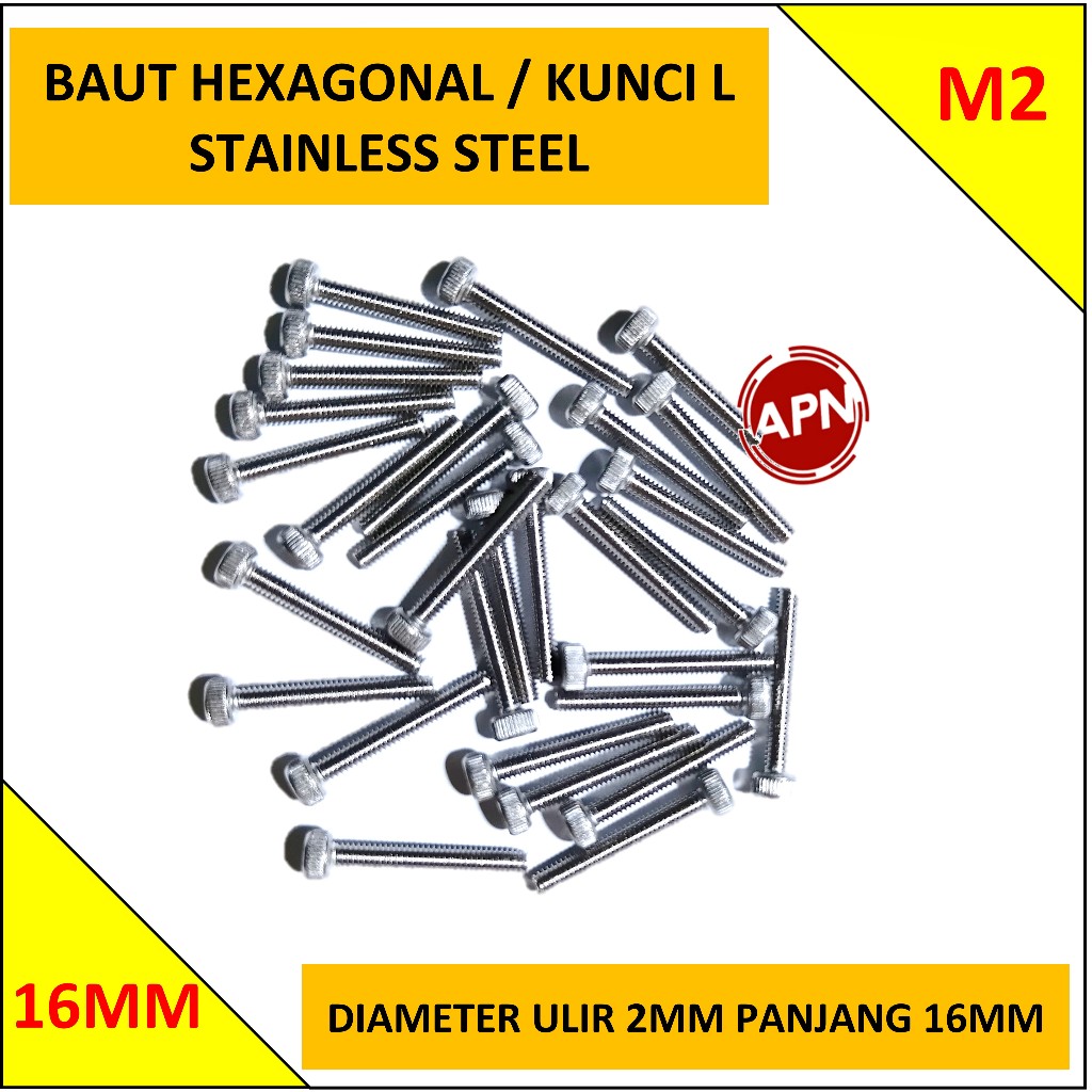 L-BOLT / HEXAGONAL M2 STAINLESS STEEL BOLT 16MM LENGTH