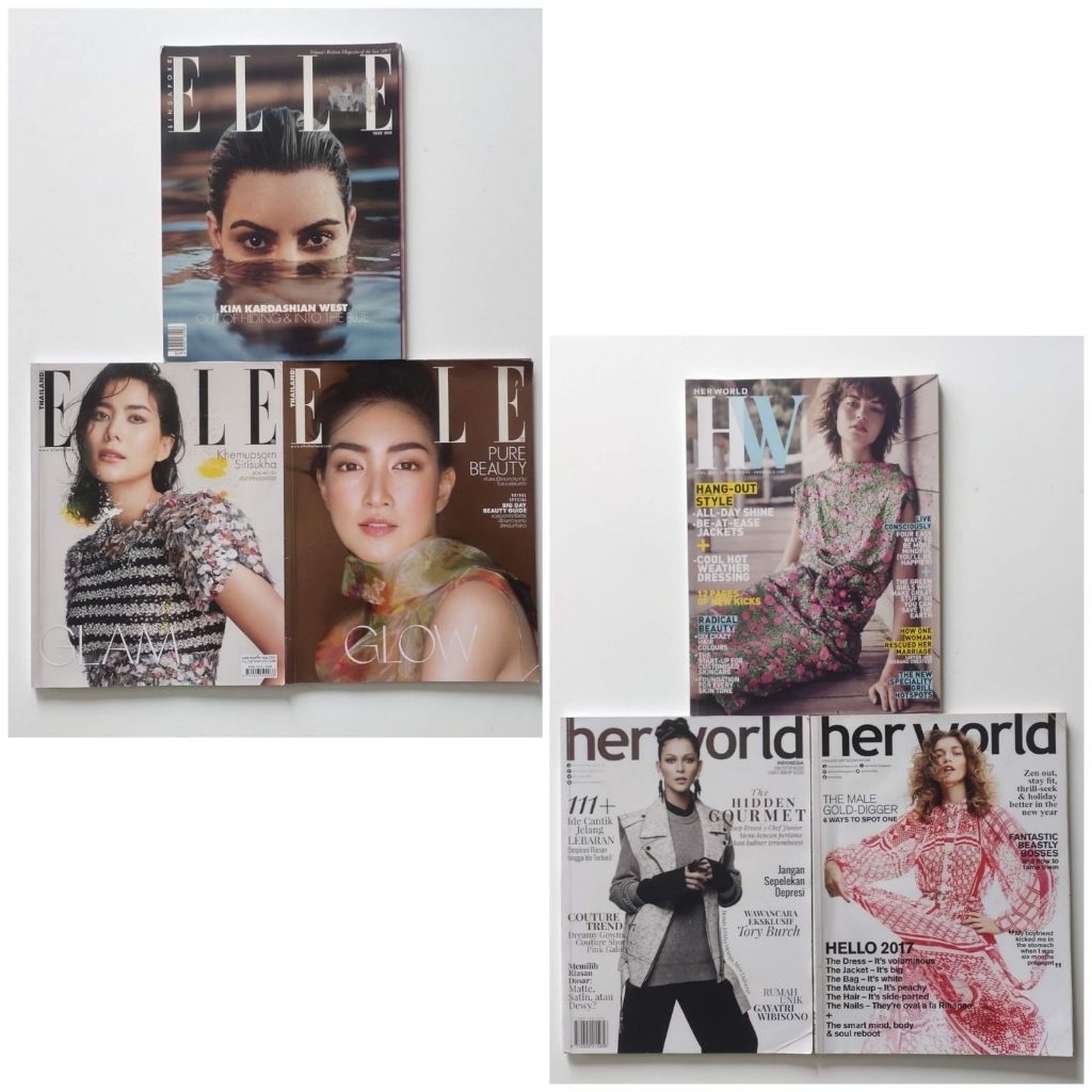 นิตยสารแฟชั่นแพ็ค 6 ชิ้น: ELLE + HER WORLD