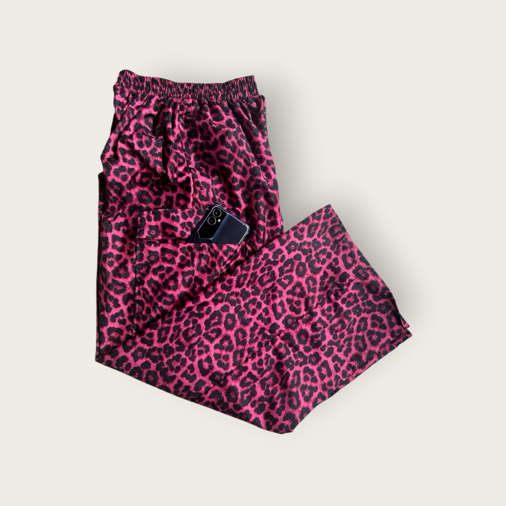 Magenta Leopard Gomrong Cargo Pants/Cargo Long Pants/Birkita Leopard Cargo Pants Unisex ผู้ชายผู้หญิ