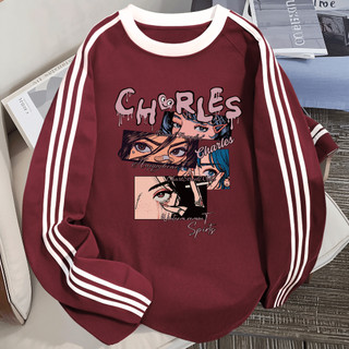 VISION PREMIUM Kaos Lengan Panjang Tiga Garis Korea Premium 100% Katun | Charles Style Pria Wanita Outfit Nyaman Keren