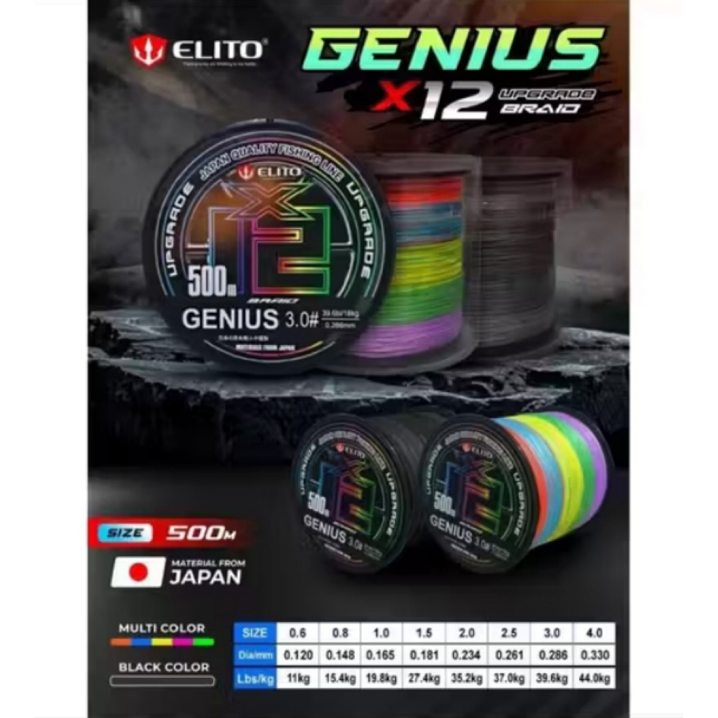 PE BRAID GENIUS X12 คุณภาพซุปเปอร์สมูท สีดํา 500m