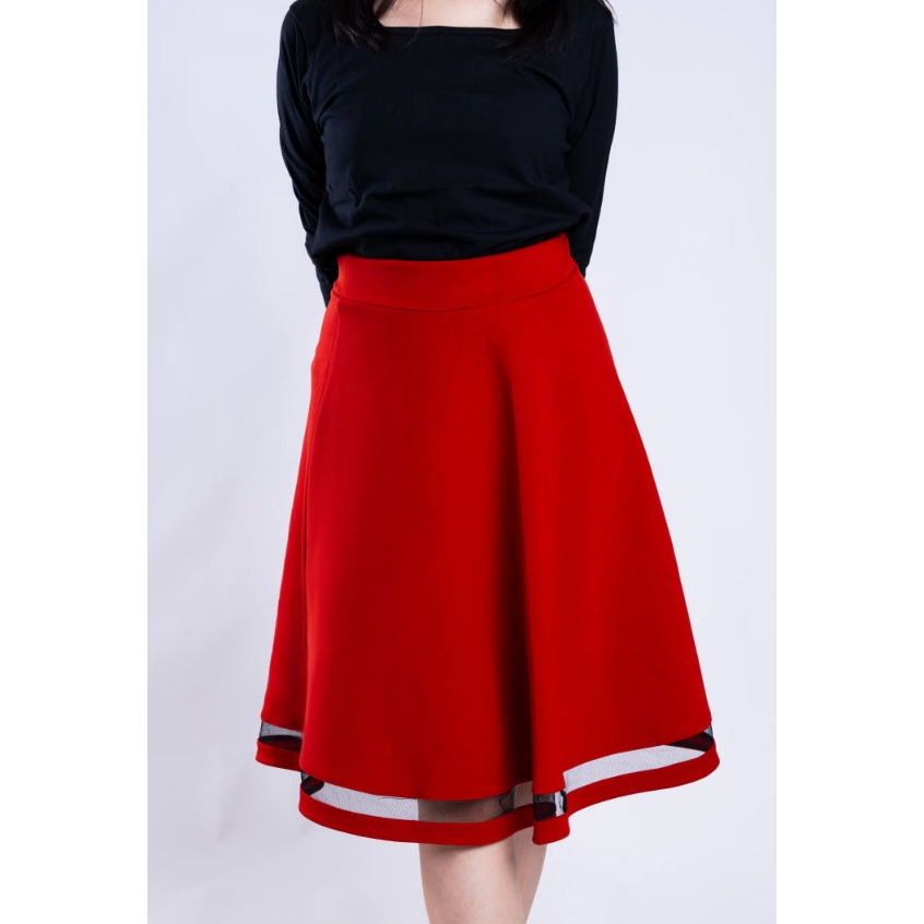 MERAH กระโปรงกระเบื้องลึกยืดระดับพรีเมียมหนา - กางเกง midi สีแดง/ดําของผู้หญิงเกาหลี - DRIP