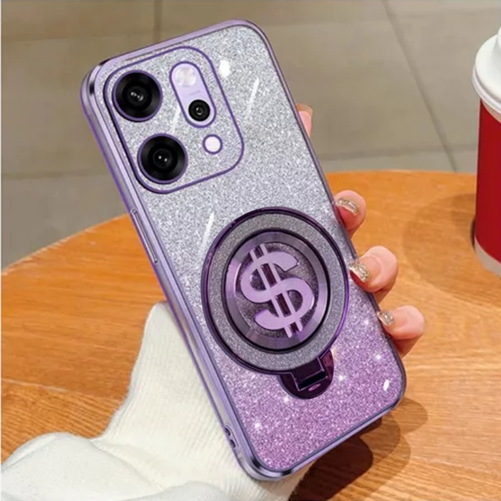 HP OPPO RENO 14F 14 11F 12 5G Glitter Dollar Ring Stand เคสชาร์จไร้สาย