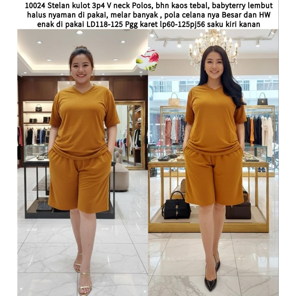 MS 10024 ชุดสูท Culottes ธรรมดา 3p4 V คอ