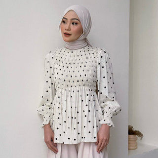 Floral Id- Blouse Polkadot Atasan Wanita Dottie Korean Style Baju Panjang Dewasa