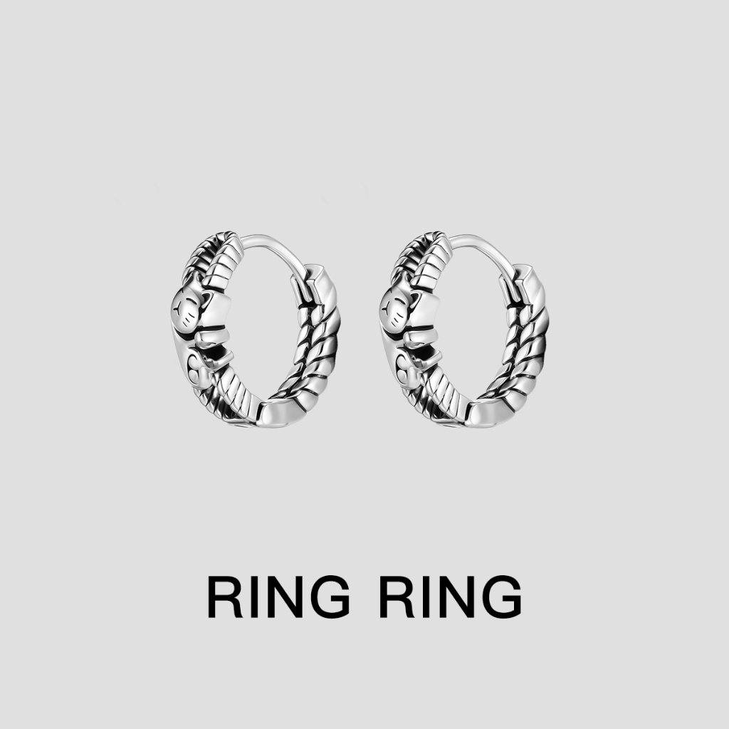 TITANIUM HOOP EARRINGS สําหรับผู้ชาย - MANEKI NEKO MOTIF EAR JEWELRY, CHOOSE SILVER/GOLD/BLACK