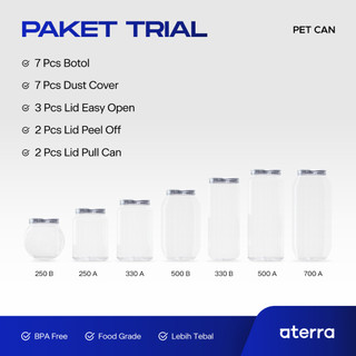 Aterra | Paket Trial Botol - Isi 7 Pcs Termasuk Tutup Lid - Pet Can Bottle Pop Can