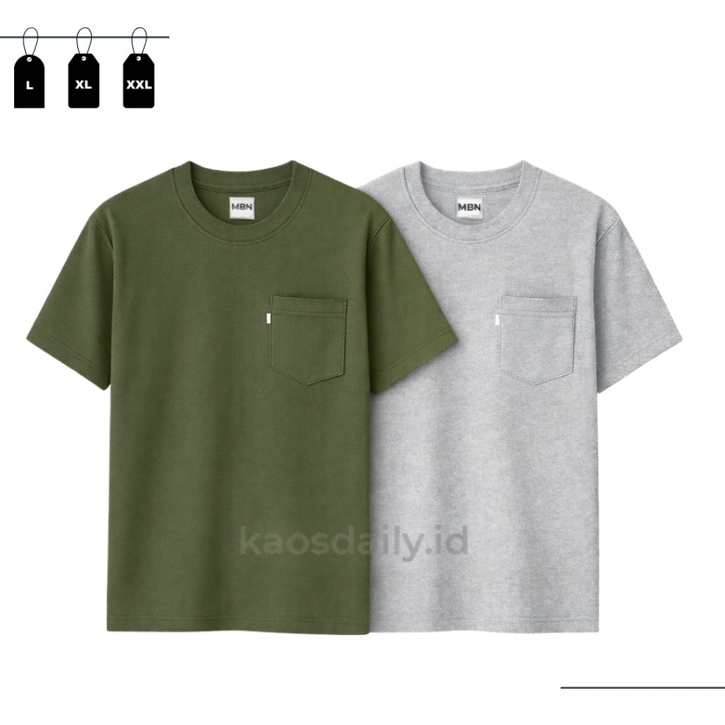 KATUN [แพ็ค 2 ชิ้น] เสื้อยืดสีพื้น Army and Misty Grey - MBN - เสื้อยืดผ้าฝ้ายกึ่งพรีเมี่ยม - เสื้อย