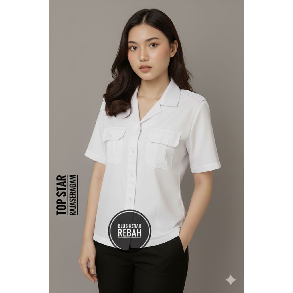 KEMEJA เสื้อเชิ้ตสีขาวเสื้อสั้น PREMIUM MATERIAL PNS ผู้หญิงสั้นผู้หญิงเสื้อคอปกภาครัฐบาล ASN