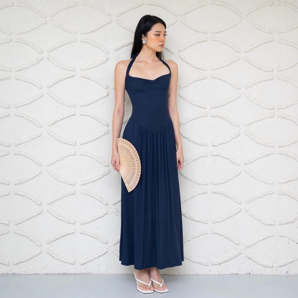 ชุดบาน | โรห์อา | Elegant Womens Halter Neck Maxi Drop เอว Ribbed ถักชุดยาว