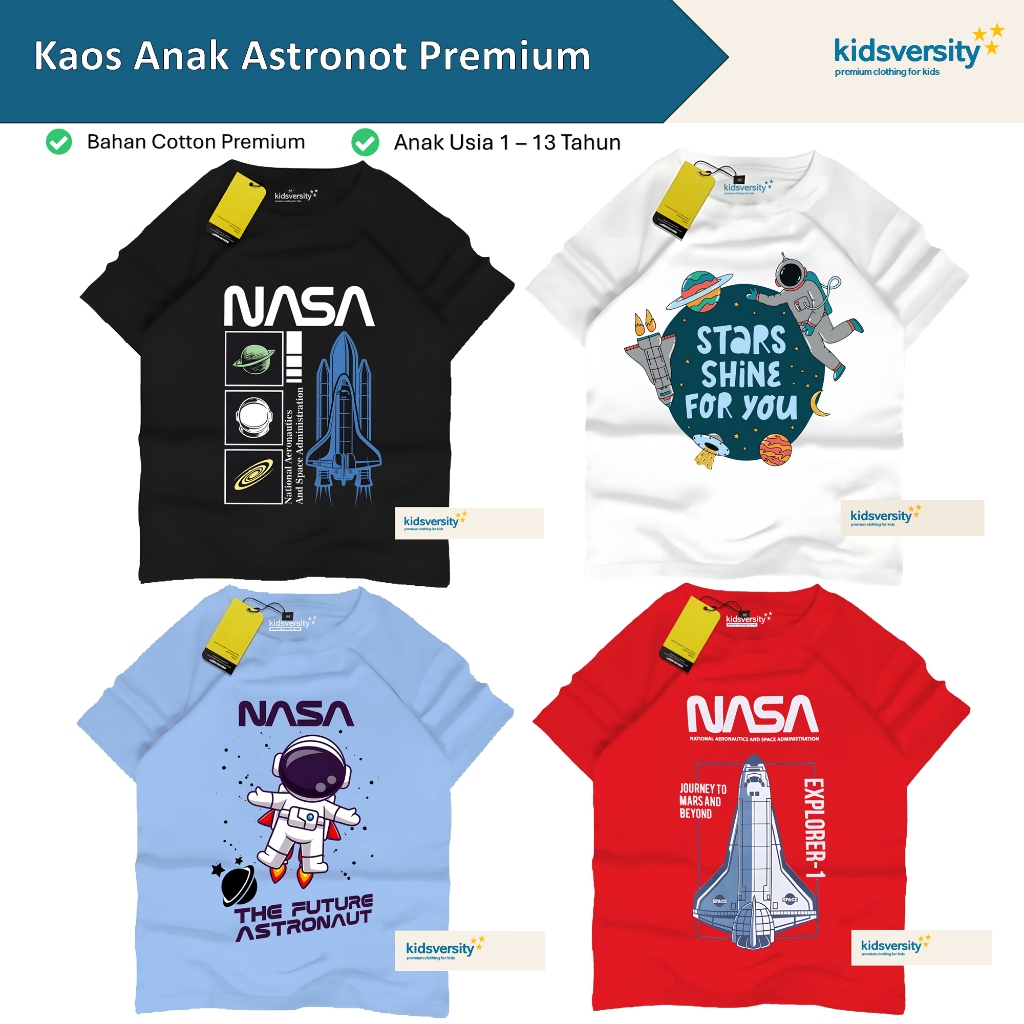 NASA Rocket Astronaut เสื้อยืดเด็กแขนยาวเสื้อพรีเมี่ยมสําหรับเด็กชายและเด็กหญิง