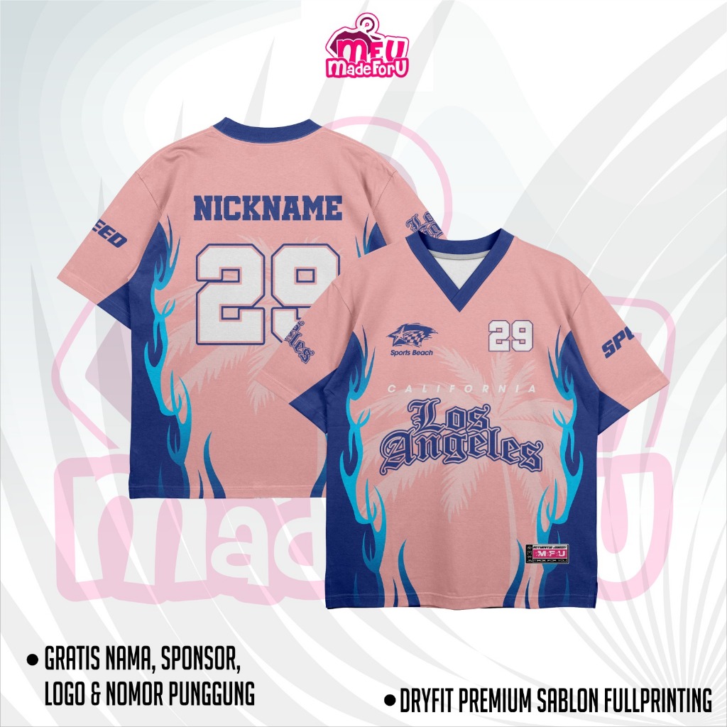 เจอร์ซีย์ที่กําหนดเองสําหรับผู้หญิงและผู้ชาย MFU LA Clifornia กีฬาชายหาด Oversize V คอ - ชื่อฟรีหมาย