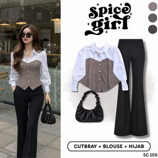 3IN1 Setelan Korean Style (Blouse, Celana Cutbray, Shuoulder Bag) One Set Outfit Remaja Perempuan Elegant Kerja Hangout - SC105