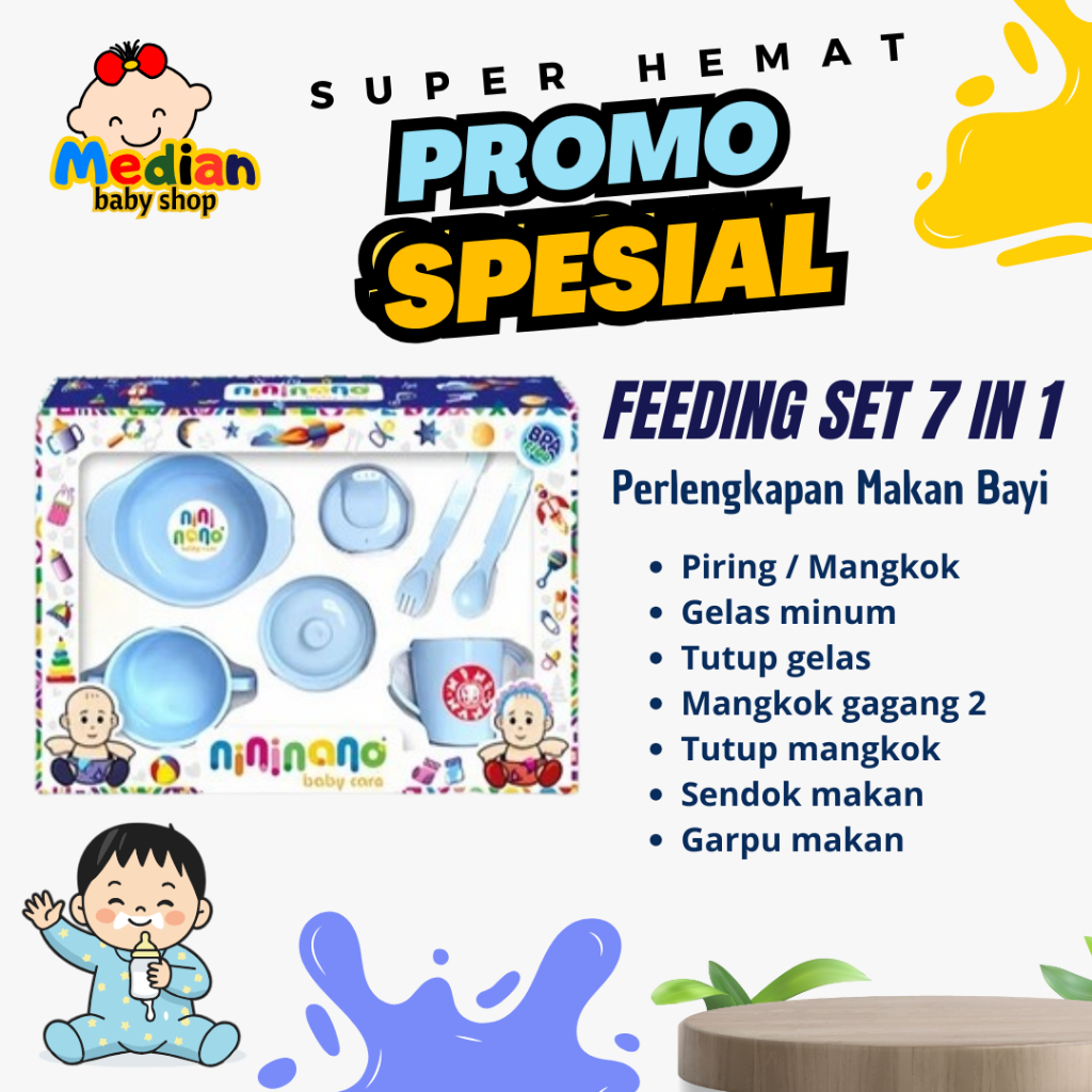 NiniNano 7in1 Feeding baby Gift Set ทารกแรกเกิด MPASI Eating Utensils Package BPA FREE