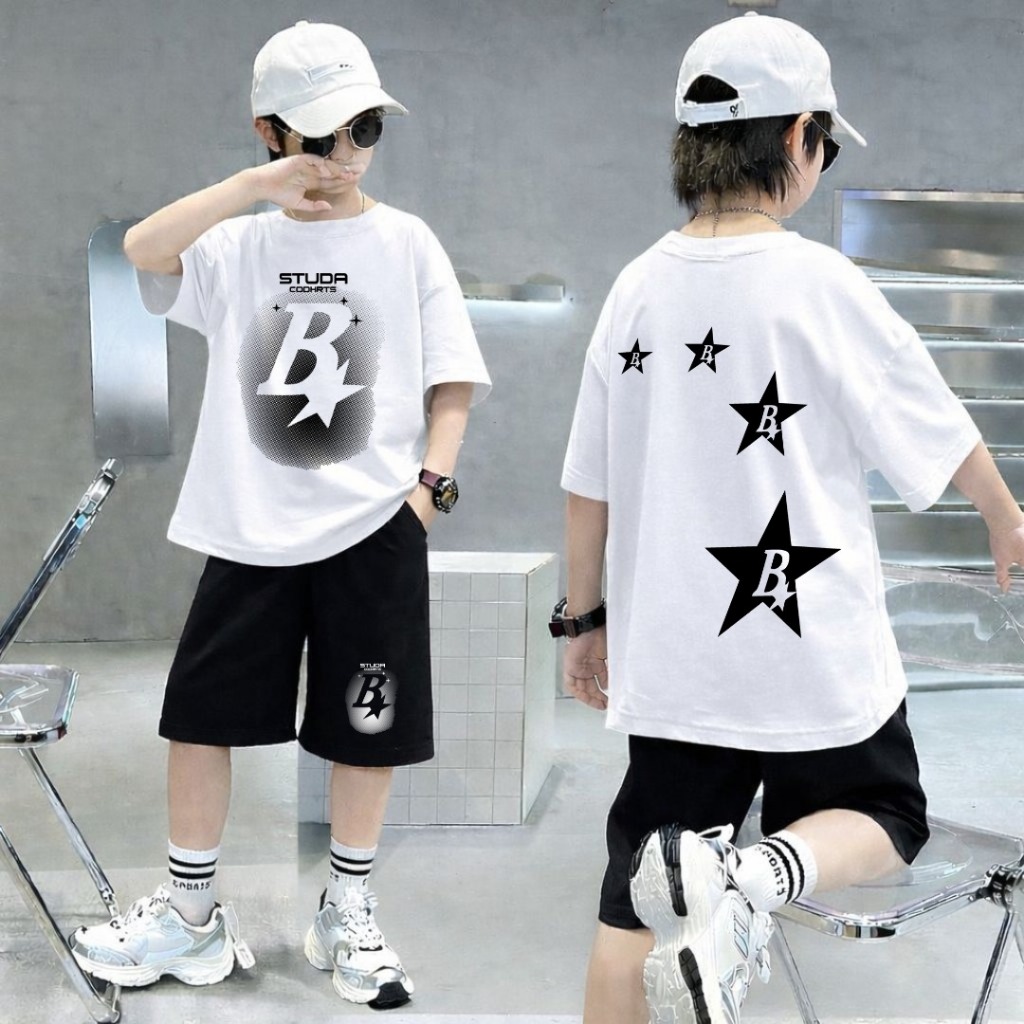 ชุดกางเกงขาสั้นเด็กชาย Oblong ล่าสุด Asgard777 STAR Motif ชุดเด็ก
