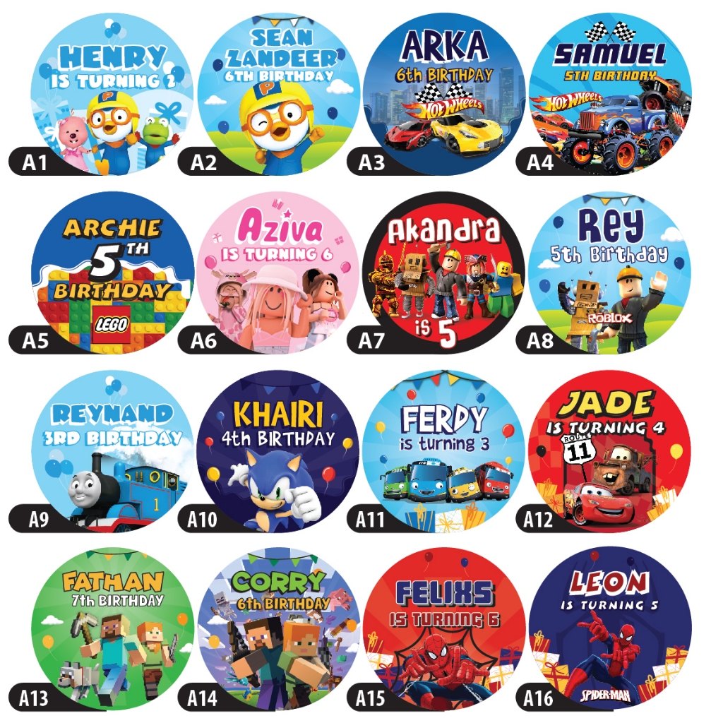 สติ๊กเกอร์ทรงกลมทรงกลมหมุนได้ล้อร้อน LEGO ROBLOX THOMAS SONIC TOYO CARSIDERMAN FROZEN TRANSFORMER NI